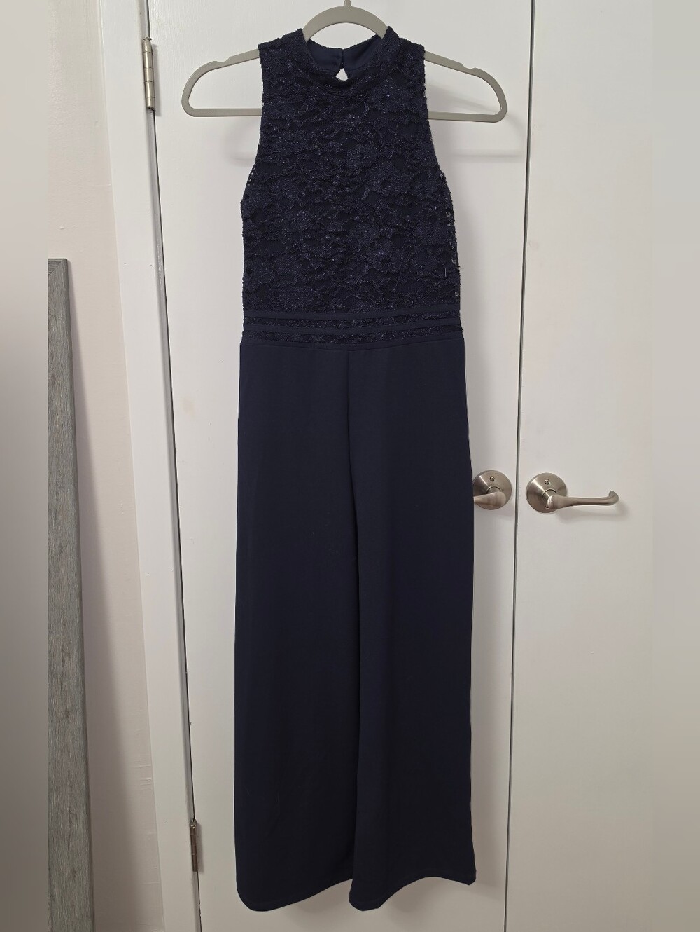 Xtraordinary Girls 16 Navy Sparkly Lace Bodice Mock Neck Jumpsuit